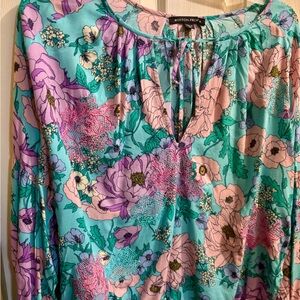 Boston Proper Turquoise Floral Blouse